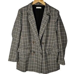 H&M plaid blazer womens size L double breasted